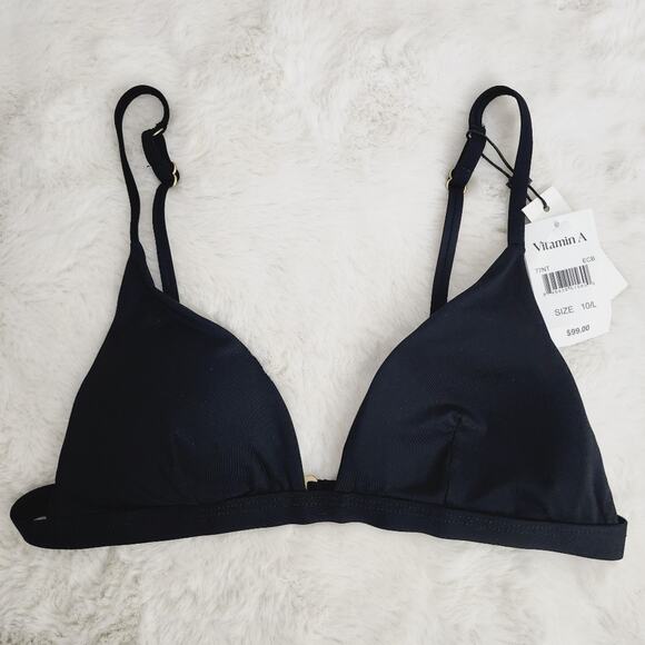 NWT Vitamin A Moss Black Bralette Bikini Top 10 L D-DDD EcoLux Swim Padded - Picture 1 of 9